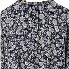 LOFT Navy Blue White Floral Print Split Neck Feminine Career Shift Dress Size S