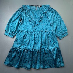 Zara Women&rsquo;s Small Teal Black Print Shirt Dress Mini Boho Long Sleeve Classic