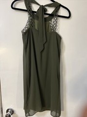 IZ byer Blouse Womens size S Olive Green Sleeveless Lace accents 100% Polyester