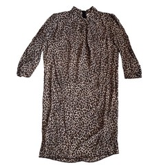Sandro Women’s Sz S Leopard Mock Neck Shift Dress Mini Button Cuff