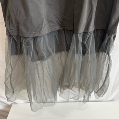 DAZY Women Mesh Tulle Hem Round Neck Loose Short Sleeve T-Shirt Dress Gray 1XL