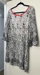 Neck Tunic Dress Black & White Honeycomb Damask Print