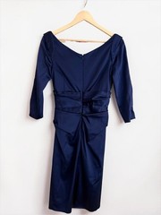 Talbot Runhof Duchess Satin Draped Cocktail Dress Blue EU 38 Fits US 4