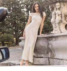 Women Doen 26 Spring Gentle One Word Neck Polka Dot Long Dress