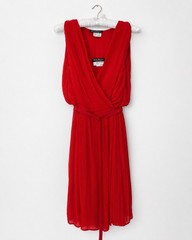 Salvatore Ferragamo Vintage Red Pleated Silk Blend Midi Dress & Slip IT 44 UK 12