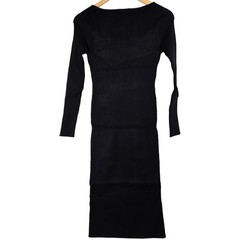 AREA STARS Black Ribbed Knit Square Neck Long Sleeve Sweater Dress XS