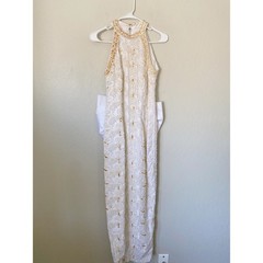 Vintage 90s Pearl Beaded Wedding Gown Size 12 Back Bow Old Money Bridal Dress