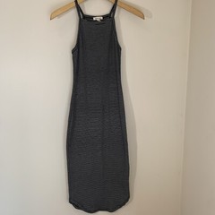 Silence + Noise Womens Midi Tank Dress Black Stripe Body Con Sheath Beach
