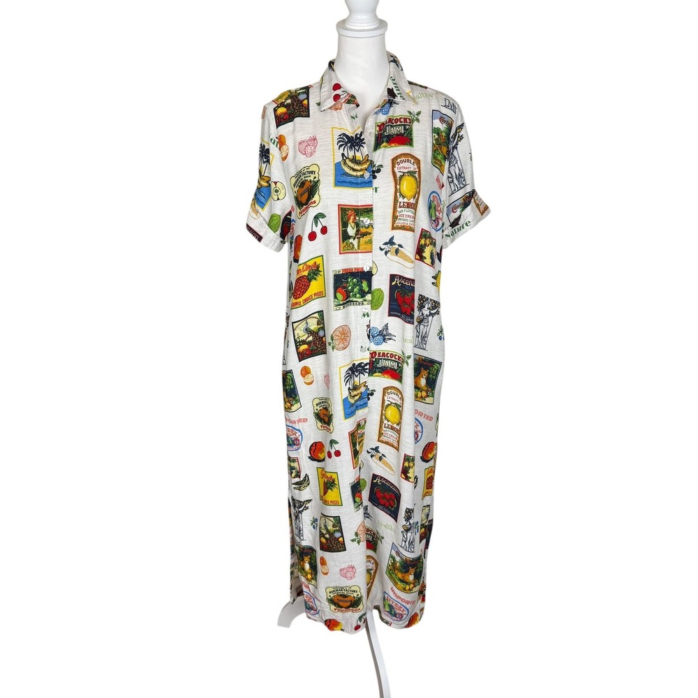 Jane + Delancey Womens Vintage Fruit Crate Label Print Linen Blend Maxi Dress L