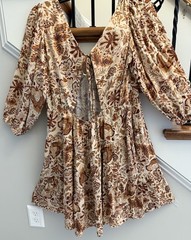 Brown Leaf Pattern Tiered Dress By “olivaceous” Size M EUC