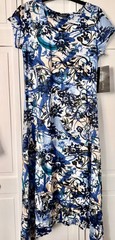 Tango Mango, NWT, White/Blue/Black/Beige Swirl Print Dress, Medium ret $99