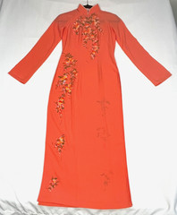 Vietnamese Traditional Dress Ao Dai Womens Size XS Peach Coral No Pants Handmade