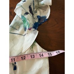 DKNY White Blue Floral Ruffle V-Neck Midi Dress Size 0 Burnout Flutter Sleeve
