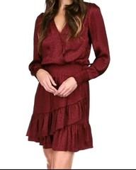 Michael Kors $165 Womens L Julia Mini Dress Ruby Cheetah Print Smocked Ruffled