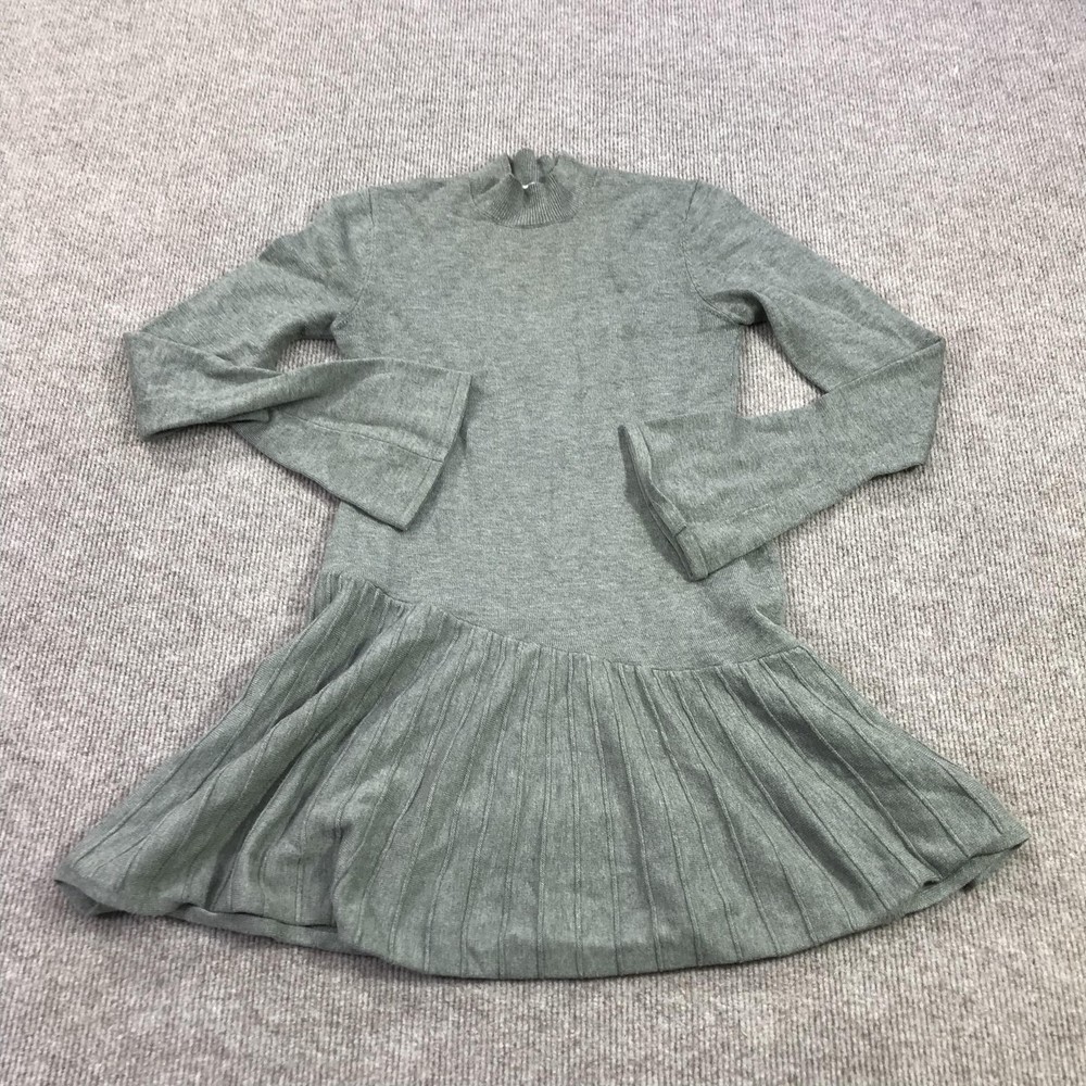 Meshki Sweater Dress Womens Medium Gray Knit Mock Neck Bell Sleeve Pleated Hem