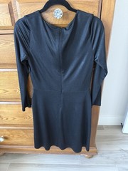 Alex Evenings Navy Ruched V-Neck 3/4 Sleeve Sheath Knee Dress Size 6
