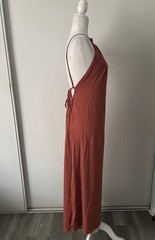Olivin Rust Solid Halter Backless Open Back Tie Sleeveless Maxi Long Dress M