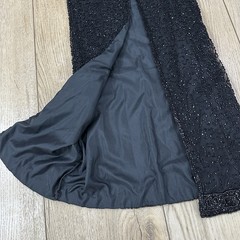 VTG Laurence Kazar Size S 100% Silk Black Beaded Gown Dress Back Slit