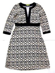 Sigrid Olsen Black Brown White Geometric Floral 3/4 Sleeve V-Neck Sheath Dress S