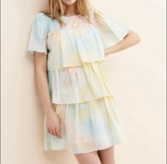 English Factory Tiered Tie Dye Dress NWT size XS Pastel Ruffle Boho Whimsy