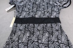 Vertigo Paris Womens Wrap Dress Small Black White Abstract Print Tie Waist NWT