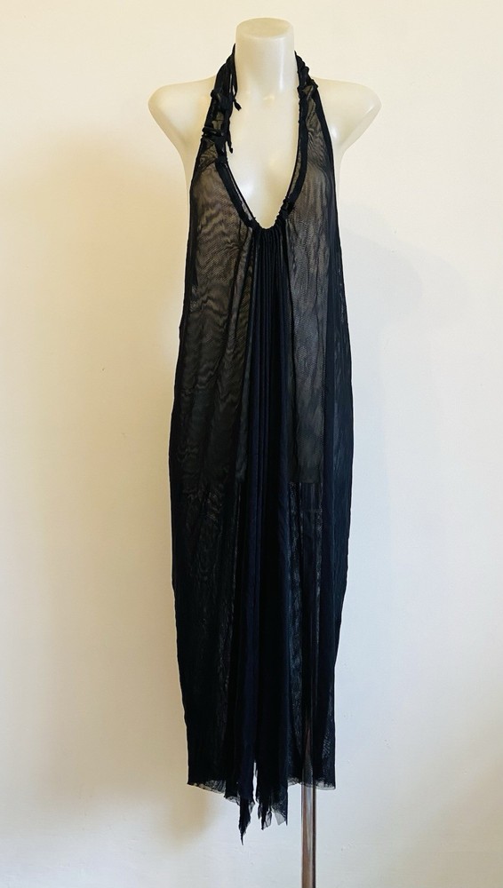 KIRRILY JOHNSTON Black Mesh Drawstring Halter Dress 1 8 -10 Great Pre-Loved