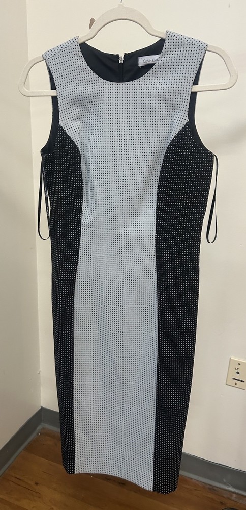 # Calvin Klein bodycon midi dress white black geometric Design Woman’s Size 4