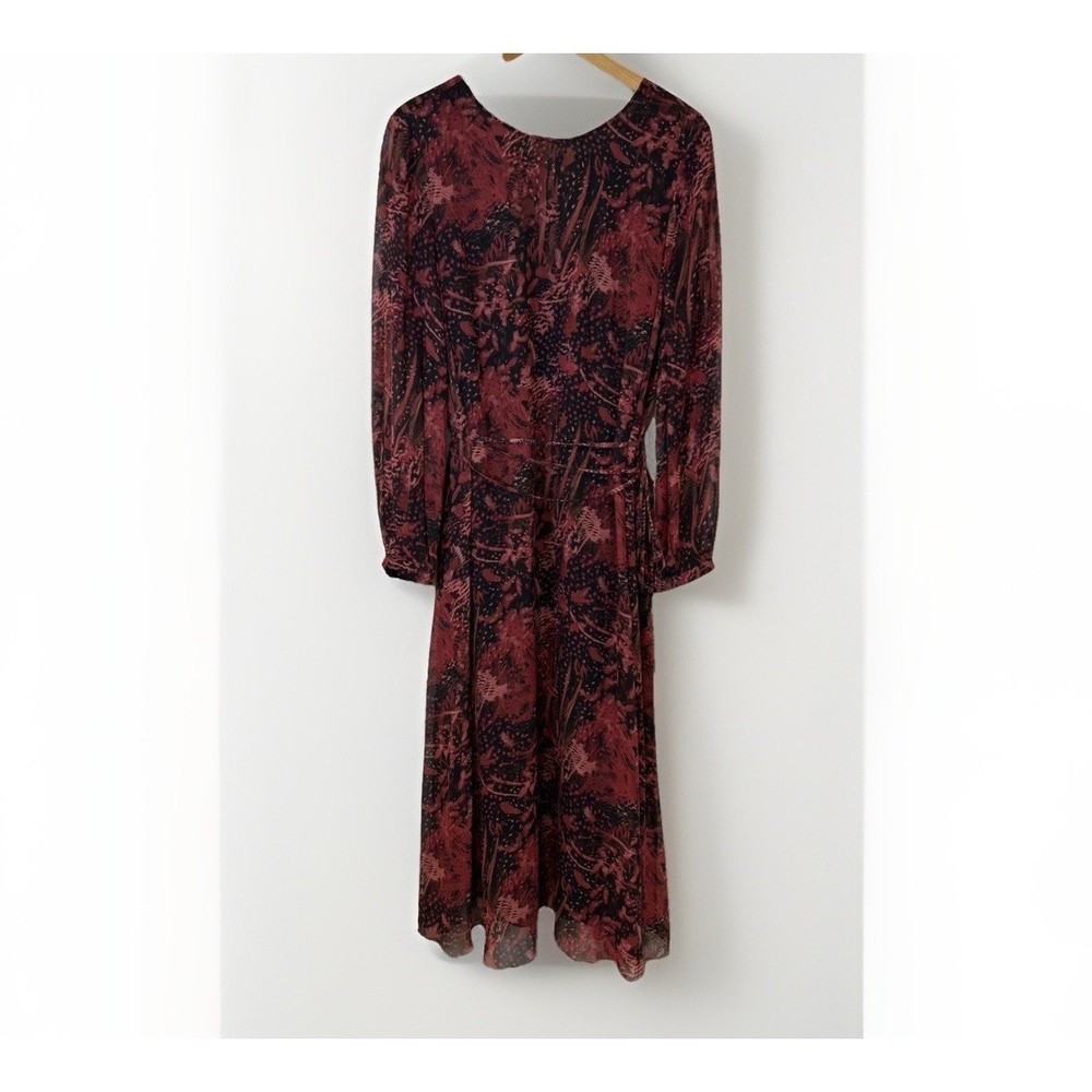 IRO Paris Midi Dress Womens Medium Red Black Abstract Open Back Tassel