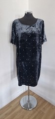 White Stuff velvet dress siz 16 navy blue READ embroidered party stars Christmas