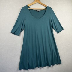 Eileen Fisher Elbow Sleeve Jersey Dress Women’s M Green Stretch Boho Lagenlook