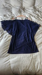 MSK Semi Formal Wedding Mardi Gras Dress Navy L Large Open Shoulder Cape