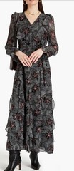 DIANE VON FURSTENBERG Black/Pink &lsquo;Gilligan&rsquo; Ruffled Printed MAxi Dress SZ S