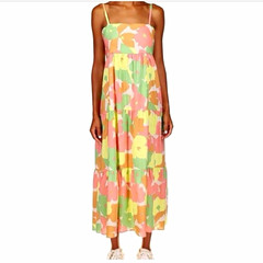 Social Standard Multicolor Camouflage Smocked Tiered Maxi Sundress, XL NWTs