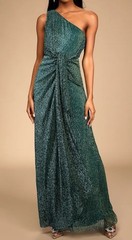 LULUS Glamorous Glitz Shiny Teal Green One Shoulder Maxi Dress Size S