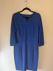 Long Tall Sally Sheath Dress/ Notched V- Neckline. Blue. Size 12.