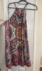 Haani Womens Pink Paisley Sleeveless Halter Keyhole Front Dress Size Medium