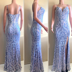 Lovesome L Maxi Mermaid Gown Iridescent Sequins Light Blue Sleeveless Bodycon