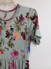 Bellamie Women’s Teal Floral Pattern Boho Maxi Dress Short Sleeve No Size Boho