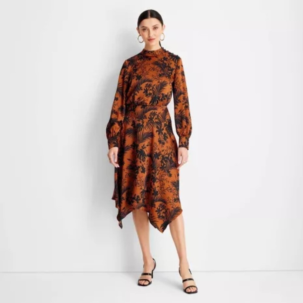 Kahlana Barfield Brown Future Collective Long Sleeve Asymmetrical Dress XS New