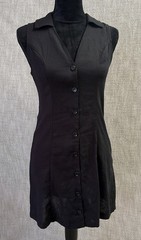 Monteau Los Angeles Black Linen Blend Button Front Mini Dress Sleeveless 502336