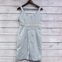Boden Empire Waist Light Blue Silver Floral Dress Lined Size US 6 Cocktail