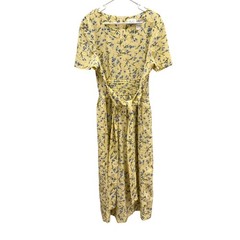 Kathie Lee Collection Yellow Blue Floral Midi Dress Short Sleeve Tie Waist 16