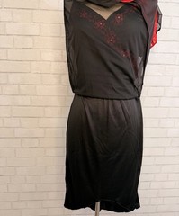 VTG Y2K Black Red Beaded Salsa Ruffle Goth Vamp Prom Formal Dress Gown Medium