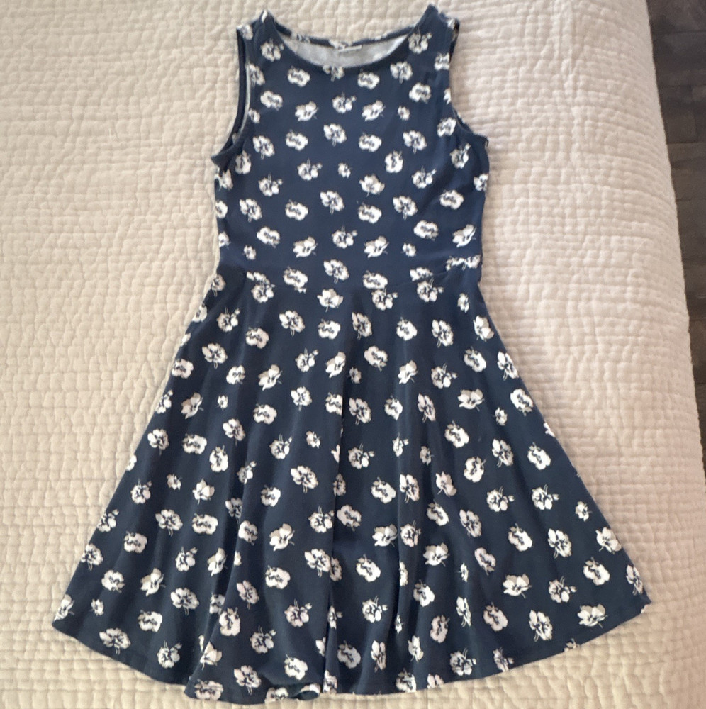 LASCANA Women’s 34 Blue/White Floral Round Neck Sleeveless Fit & Flare Knit