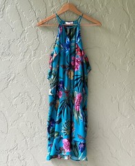 Parker Women&rsquo;s Size Medium Blue Multi Azul Sardinia Floral Tropical Mini Dress