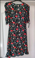 Warehouse Black Multi Coloured Mix Floral Flippy Dress Short Sleeves Size 10