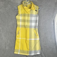 Burberry London Dress Womens Medium Yellow Plaid Sleeveless Cowl Neck Pockets