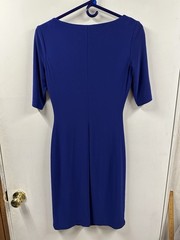 Ralph Lauren Blue Dress Size 2 Gathered Sides Cowl Neck Elbow Sleeves