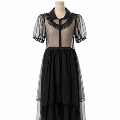 Disturbia Sheer Mesh Whimsigoth Maxi Dress Sz L Black Fairy Goblin Witchy Ruffle