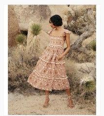 Cleobella Frida Midi Dress Anila Block Print Smocked Organic Cotton